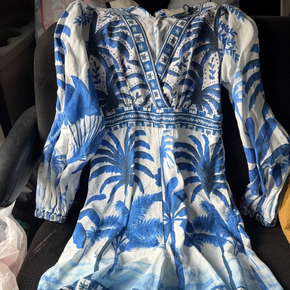 Farm Rio x Anthropologie Blue and White Palm Print Romper - Picture 5 of 7